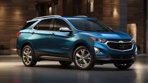 A Chevrolet Equinox on a forest trail, demonstrating its all-wheel drive capabilities in a natural, rugged setting.